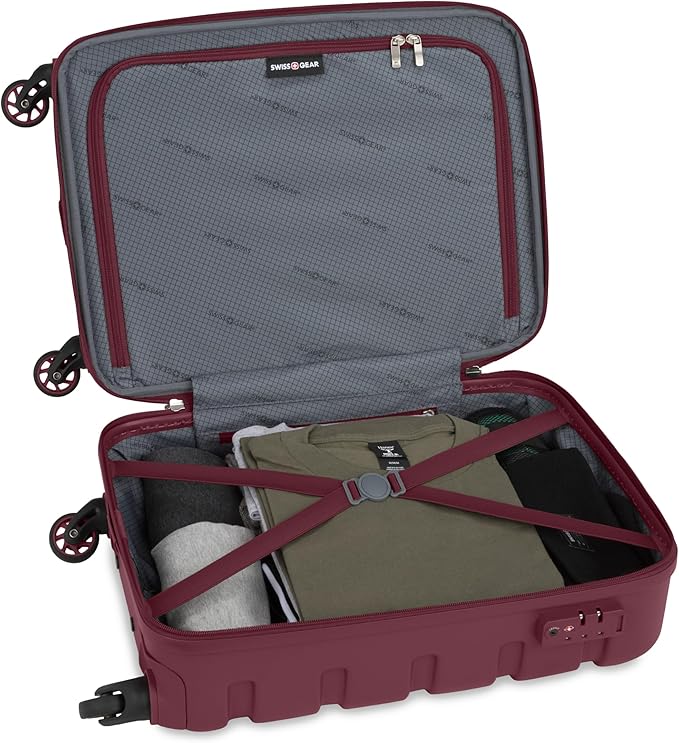 SwissGear 7366 Signature Hardside Expandable Luggage with Spinner Wheels, TSA Lock, Cup-Holder, Merlot, Carry-On 19-Inch