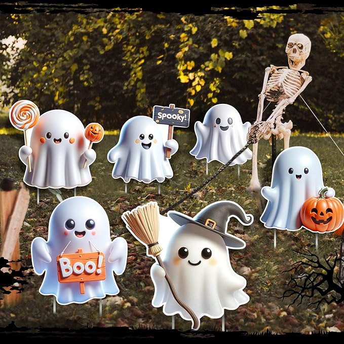 6 Pcs Halloween Ghost Yard Signs Lawn Outdoor Decorations 3D Ghost Yard Stakes for Halloween Home Front Yard Garden Party Supplies(Classic)