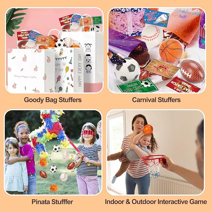 16 PCS Stress Balls Party Favor for Kids 8-12 Goodie Bag Stuffers Squeeze Toys Classroom Prizes for Kids Pinata Stuffers Boys Birthday Easter Eggs Fillers Gifts Sport Foam Bouncy Balls Bulk Small Toys