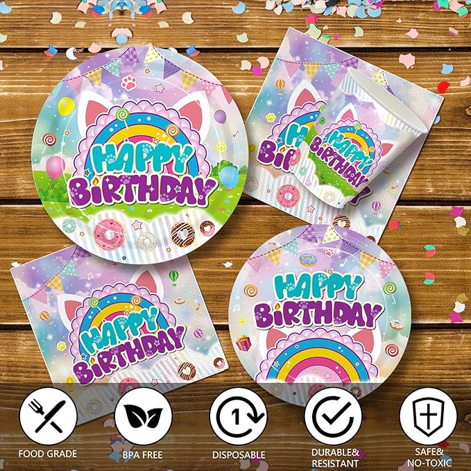 192pcs Dollhouse Birthday Party Decorations Plates Napkins Dollhouse Party Supplies Disposable Paper Cups Straws Cartoon Tableware Set for Kids Girls Birthday Decor 24 Guests