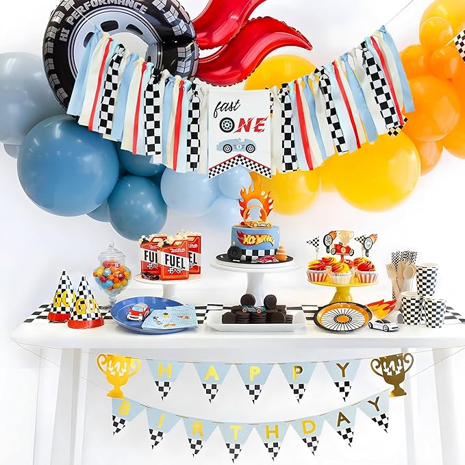 Fast One Highchair Banner 1st Birthday Boy Race Car First Birthday Party Decorations Fast One Race Car Photo Prop Cake Smash