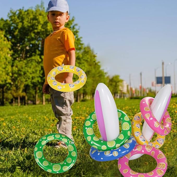 Max Fun Easter Bunny Inflatable Ring Toss Games for Kids Easter Indoor Outdoor Party Games Carnival Toss Game for Easter Party Favors
