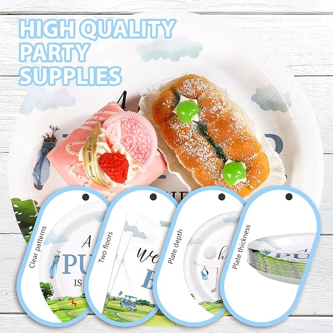Grencian 96Pcs Golf Baby Shower Party Supplies A Little Putter Plates and Napkins Tableware Sets Green and Blue Decoration for Baby Shower Newborn Pregnancy Boy Girl Birthday Party Serve 24