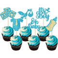Gyufise 24Pcs Baby Shower Oh Baby Cupcake Toppers It's a Boy Cupcake Picks Glitter Tie Onesie Baby Bottle Cake Picks Decorations for Gender Reveal Baby Shower Boys Birthday Party Supplies Blue