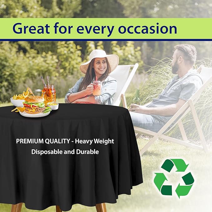 Party Dimensions Black Disposable Plastic Tablecloth for Round Tables (36 Pack) Table Cloths for Parties, Events & Weddings, Indoors & Outdoors, 84 inches, Plastic Table Cover
