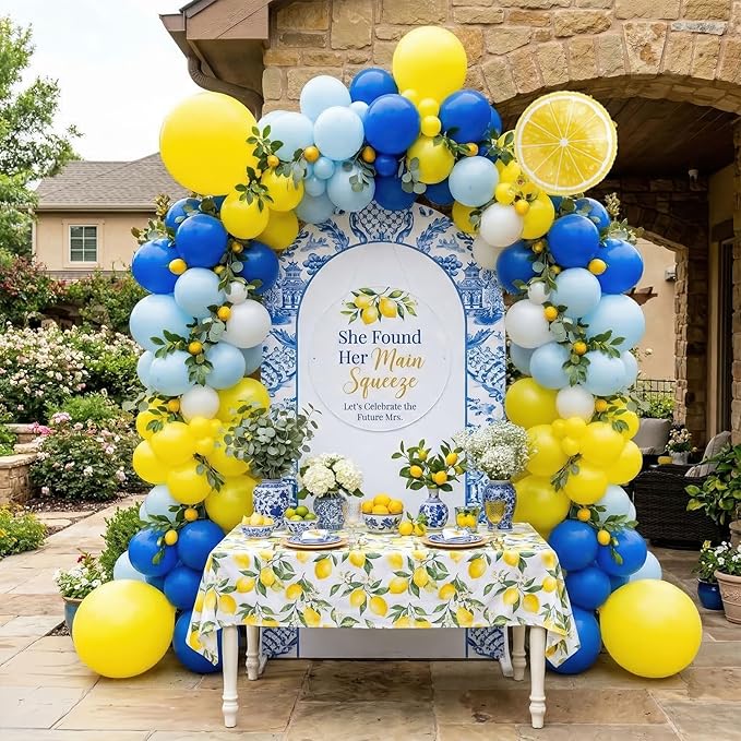 Royal Blue Yellow White Balloon Garland Arch Kit 136 Pcs with Lemon Foil Balloons for amalfi last toast on the coast Bachelorette Bridal Shower Decorations Main Squeeze Lemonade Theme Party Supplies