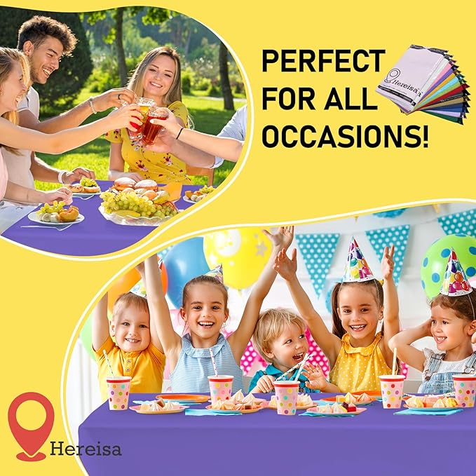 Purple Plastic Tablecloths 2 Pack Disposable Table Covers 54 x 108 Inch Bridal Party Tablecovers PEVA Violet Table Cloths for Picnic Birthday Wedding Banquet Parties 8 ft Rectangle Table Use
