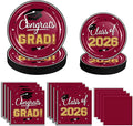OuMuaMua Class of 2026 Graduation Party Decorations - 200 Pcs Maroon Graduation Plates and Napkins Disposable Dinnerware Set for 2026 College High School Grad Party Decorations, Serve 50