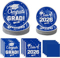 OuMuaMua 2026 Graduation Party Dinnerware Supplies - 200 Pcs Blue White Graduation Disposable Plates and Napkins for 2026 College High School Graduation Party Decorations, Serves 50