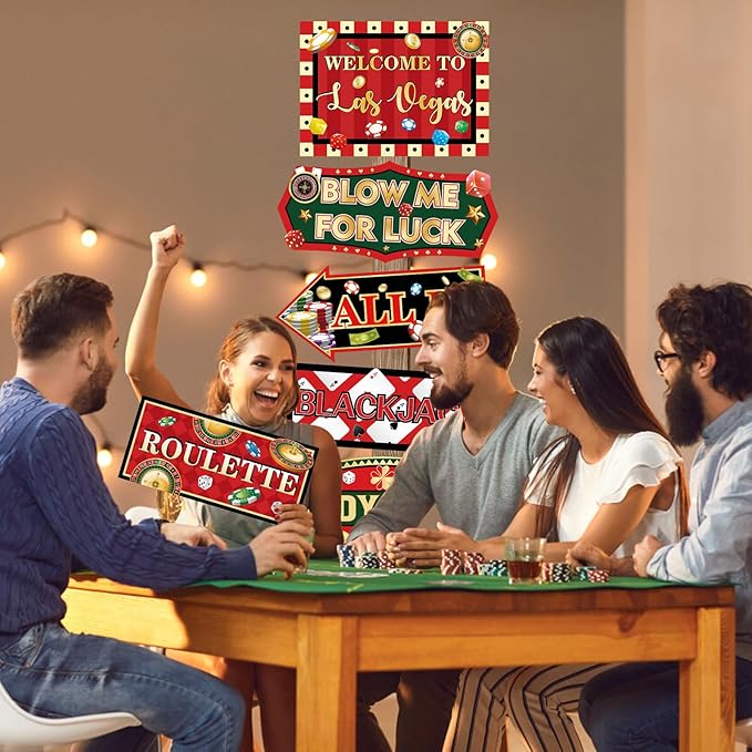 20 Pieces Casino Party Decorations Vegas Themed Party Directional Signs Casino Signs Welcome to Las Vegas Party Decorations Casino Night Poker Chip Dice Birthday Party Supplies