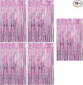 Metallic Tinsel Foil Curtain Backdrop for Birthday, Wedding, Engagement, Graduation, Celebration Party Decorations - 3.2x6.56 Feet (Pink, 5 Pack)