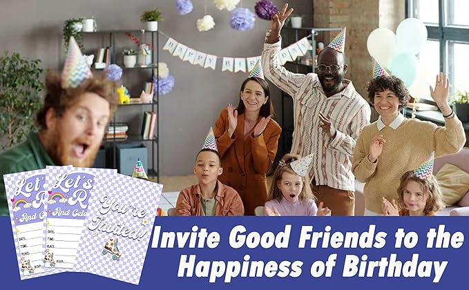 CLIRBE Let's Roll Birthday Party Invitations, Purple Birthday Invitations For Brother Bro Teen Boys Girls, 20 Invites Cards With 20 Envelopes, Party Supplies Favors -H08