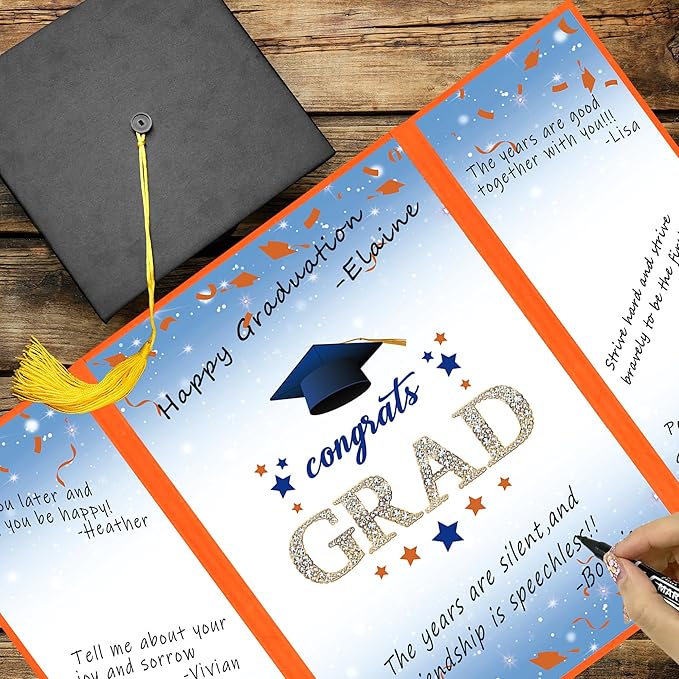 Vlipoeasn 2026 Graduation Guest Book Alternative, Orange & Blue Class of 2026 Graduation Party Decorations, Graduation Signature Book for 2026 College High School, Unique Graduation Gifts for Friends
