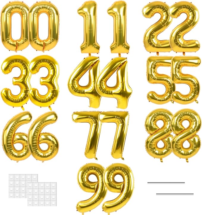 TONIFUL Number Balloons 16 Inch Gold 2 Set 0-9 Number Mylar Foil Balloons 20 Pcs Custom digitalal for 2026 New Year Eve Birthday Party Engagement Graduations Anniversary Baby Shower Decor