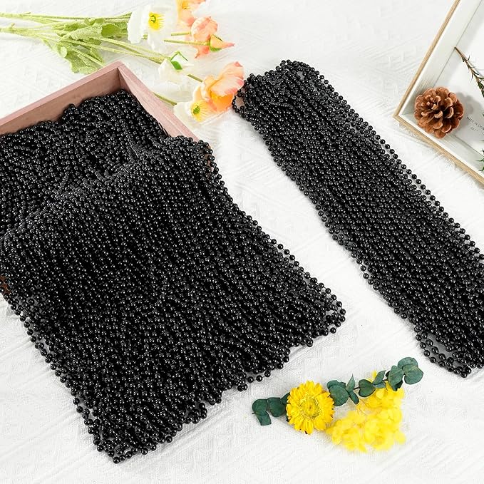 144 PCS Gold Black New Year Necklaces, New Year Eve Necklaces, 33'' Round Happy New Year Necklace Accessories, 2026 New Year Party Beads for New Year's Day, Halloween, Christmas, Carnival Party Favors