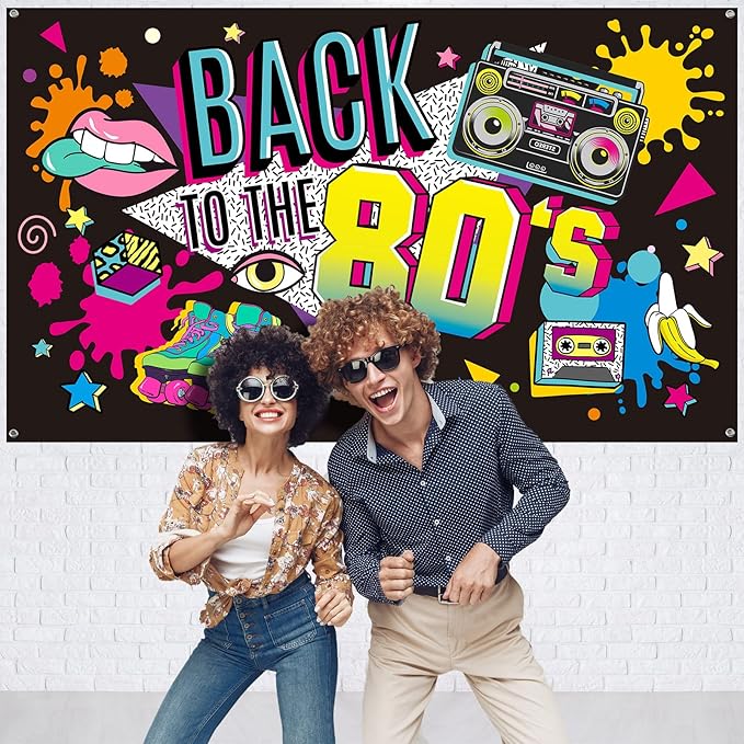 Irenare Back to the 80's Party Banner Backdrop Decorations Supplies for Photography Background, 73 x 43 x 0.04 Inch