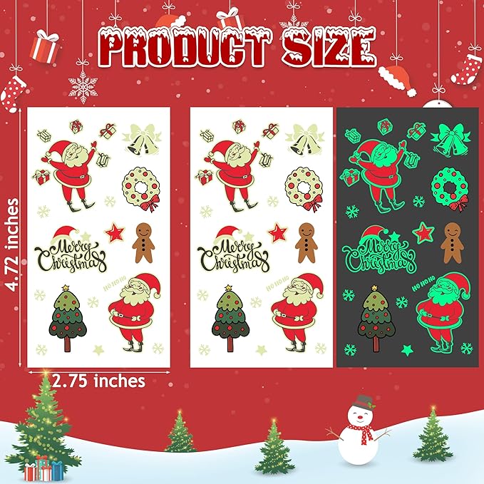 243PCS Christmas Tattoos, 12Sheets Christmas Party Favors, Luminious Xmas Tattoos Stocking Stuff, Xmas Stickers, Bulk Xmas Holiday Ugly Sweater Party Supplies Accessories Candy