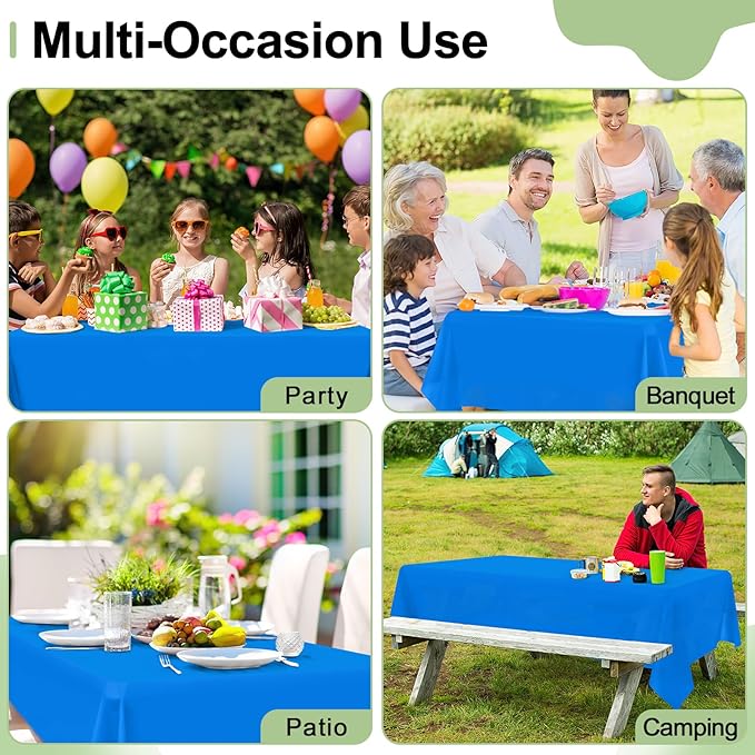misaya 8 Packs Disposable Plastic Table Cloth, 54 x 108 Inch Waterproof Rectangle Tablecloth, Leakproof & Sturdy Decorative Table Covers for Easter, Picnic, Party and Outdoor, Blue