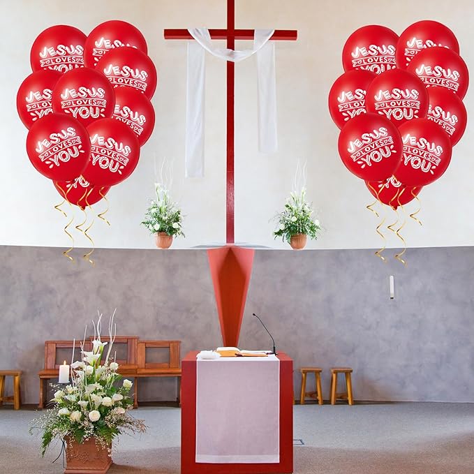 Gejoy Jesus Loves You Balloon 12 Inch Latex Christian Religious Jesus Balloon Party Decor for He Is Risen Party Decor Favor Cross Church Event Birthday Sunday Supplies(Red,60 Pcs)