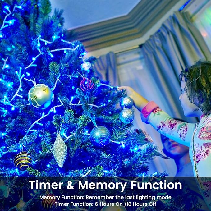 2 Pack String Lights Battery Operated with Timer, 66FT 200 LED Waterproof Battery Twinkle Lights, 8 Modes Fairy Light for Indoor & Outdoor Party Bedroom Porch Tree Christmas Decorations (Blue)