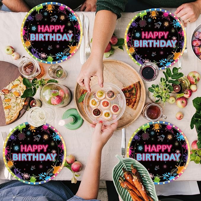 40pcs Neon Plates and Napkins Party Supplies, Disposable Neon Glow Birthday Party Plates and Napkins Tableware Set for Neon Birthday Party Decorations