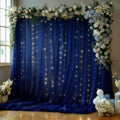 10x10FT Navy Blue Wrinkle Free Backdrop Curtains with Lights String for Parties - Photo Curtain Backdrop with Lights for Wedding Decorations, Bridal Baby Shower Birthday Party Photography Background