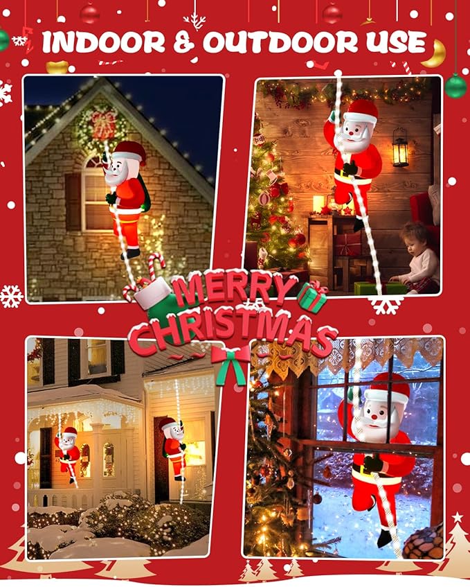 Christmas Inflatables Decorations Outdoor 9.8ft LED Xmas String Light with 2.7ft Luminous Santa Claus,LED Rope Hanging Lights Xmas Tree Decor for Window,Garden,Home,Indoor Decor Ornament Gifts