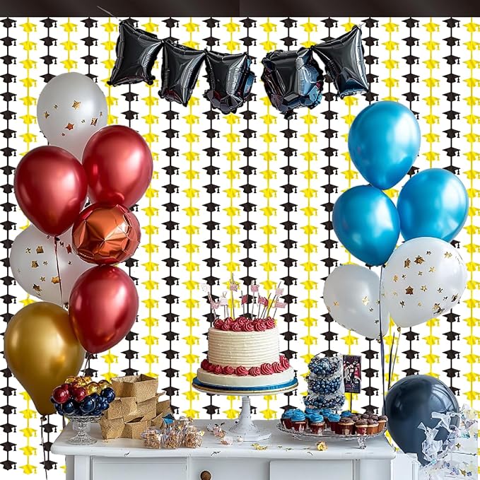 GOER Foil Curtain Backdrop for Graduation Party Decorations| Metallic Tinsel Graduation Theme Photo Booth Props (2 Pack)