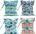 4 Pack Wet Bag for Swimsuit, Beach Travel Essentials Wet Dry Bag, for Sunscreen Toiletry Dirty Clothes Yoga Gym Diaper, Friend Summer Beach Vacation Gifts. Ocean Theme