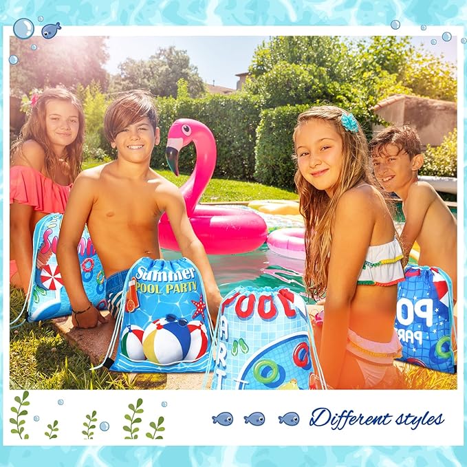 Marsui 24 Pcs Pool Party Favor Drawstring Bags Gift Beach Goodie Candy Favors Bags for Summer Hawaiian Birthday Party