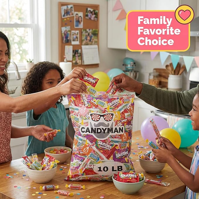 CANDYMAN Assorted Candy Variety Pack, 10 lbs Bulk Individually Wrapped Candy for Party Favors, Pinata Stuffers, Goodie Bags, Halloween & Easter