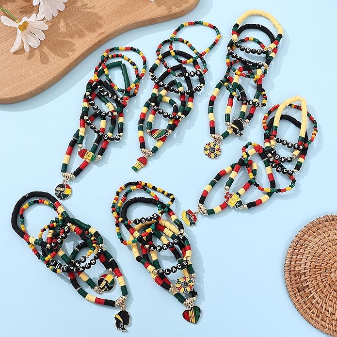 Cooluckday 36 Pcs Holiday Heishi Surfer Bracelets for Women Bulk Easter Mother's Day Christmas St. Patrick's Day Mardi Gras Bracelet Stackable Stretch Friendship Bracelets Set