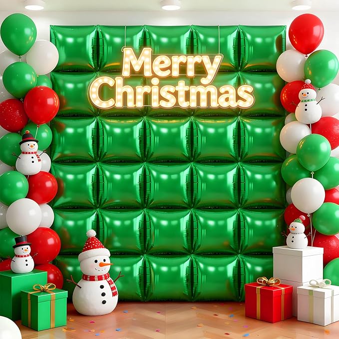 36Pcs Green Square Foil Balloons Wall Backdrop, Double Sided Metallic Foil Balloons Tunnel Arch Garland Kit for Photo Booth Birthday Wedding Halloween Christmas Party Decorations