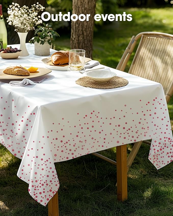 Pureegg Plastic Table Cloth Disposable 8 Pack, 54 x 108 Inch Table Cloths, Graduation Decorations of 2026, Graduation Tablecloths, Rectangle, Plastic Cover, Leakproof & Sturdy, White and Rose Gold