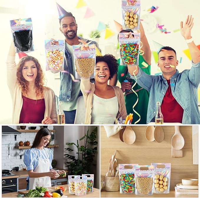 120 Pcs Plastic Gift Bag Bulk 5.5 x 8.7 Inch Resealable Party Goodie Bag with Clear Window Color Favor Pouch with Handle for Home Birthday Wedding Party Candy Gift Wrap Supply (Black)