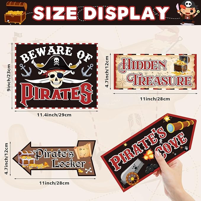 Hooqict 20 Pieces Pirate Party Decorations Sign Beware of Pirates Party Directional Signs Pirate Themed Birthday Party Banner Supplies