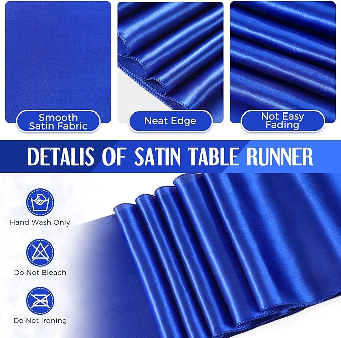 Breling 8 Pack Royal Blue Disposable Plastic Tablecloths and Satin Table Runner Set, 54 x 108 Inch Tablecloth, 12 x 108 Inch Table Runners for Wedding Graduation Birthday Baby Shower New Year