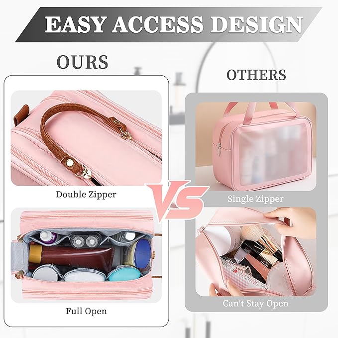 YOOLIFE Travel Toiletry Bag Makeup Bag - Travel Toiletry Bags for Women, Portable Toiletries Bags, Personalized Birthday Gifts for Women Her Friend Letter J Pink