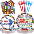 96Pcs Hispanic Heritage Month Decorations Latin America Countries String Flags Plates and Napkins Countries Flags Themed Tableware Favors for Latin Cultural Sports Events Party Supplies Serves 24
