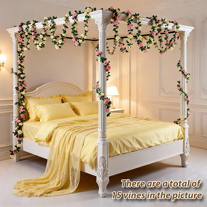 Miracliy 8Pcs 66FT Flower Garland, Orange and Champagne Artificial Rose Floral Vines Fake Hanging Spring Flower Garland for Wall Backdrop Wedding Arch Tea Party Door Mantle Decoration