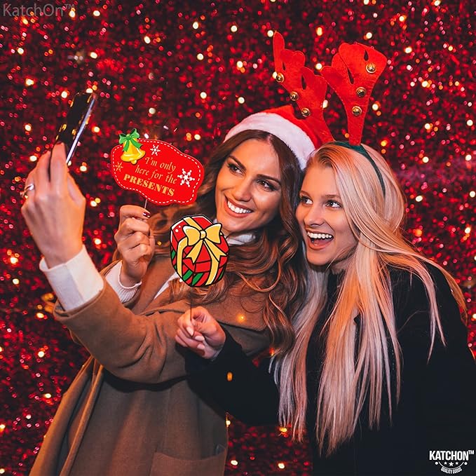 KatchOn, Christmas Photo Booth Props - Pack of 47, Little DIY | Christmas Decorations Indoor, Outdoor | Party Photo Props, Selfie Prop | Merry Xmas Party Prop with Pose Signs for Decorations