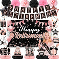 22Pcs Rose Gold Retirement Party Decorations for Women, Happy Retirement Banner, Poster, Sash, Balloons, Honeycomb Centerpieces - Retirement Party Supplies for Farewell Goodbye Party