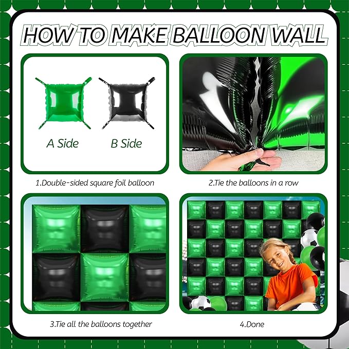 50PCS Video Game Square Balloon Arch Garland Kit, Green Black Double Sided Square Foil Balloons Wall Backdrop for Anniversary Bachelorette Halloween Party Decor