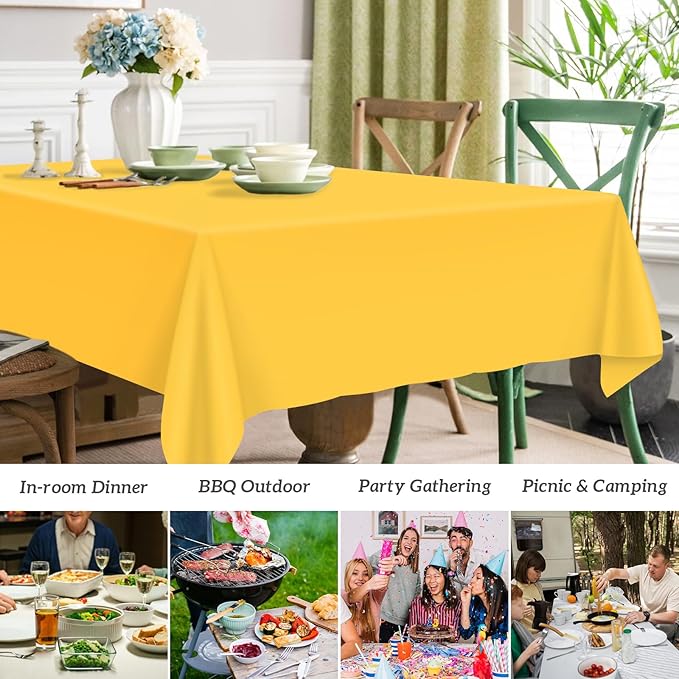 Mulbozy 2 Pcs Yellow Plastic Tablecloth for Rectangle Table, 54 × 108 inches Disposable Yellow Party Table Covers for Birthday, Wedding, Baby Shower, Holdiay Party Decoration