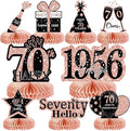 9Pcs 70th Birthday Decorations Honeycomb Centerpieces for Women, Rose Gold Pink Happy 70th Birthday Centerpieces Tables Toppers Party Decorations Supplies, Vintage 1956 Aged Table Sign Decor