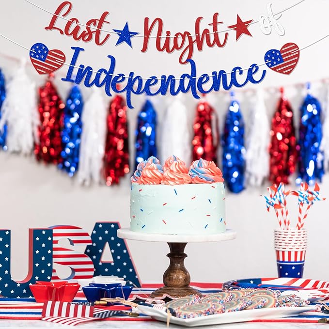 Last Night of Independence Banner - 4th of July Bachelorette Decor, Red White and Blue Bach Party Decor, Independence Day Bridal Shower Wedding Party Decorations