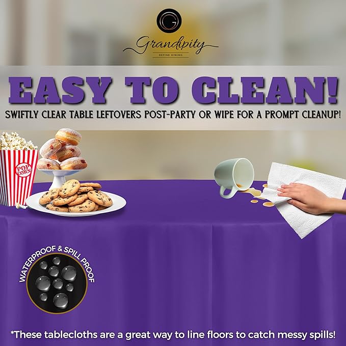 Grandipity 12 Pack Premium Disposable Plastic Tablecloth 84" Inch Decorative Round Table Cover - Purple
