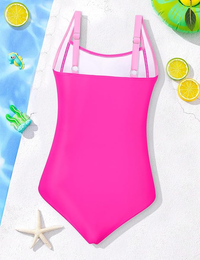 Girl Swimsuit One Piece Bathing Suit for Girls Solid Color Ruched Adjustable Straps Padded Swimwear 9-16y