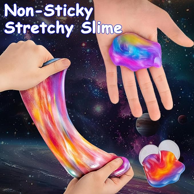 24 Pack Easter Galaxy Slime Party Favor, Galaxy Slime Balls Stress Relief Easter Hunt Filling Treats Classroom Easter Basket Stuffers Classroom Prize Gifts for Kid Teens Boy Girl