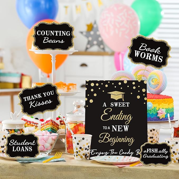 Graduation Candy Buffet Labels for Grad Party Decorations, Graduation Candy Bar Dessert Food Label Signs Set, Class of 2026 Grad Parties Table Decor Supplies (Black and Gold)